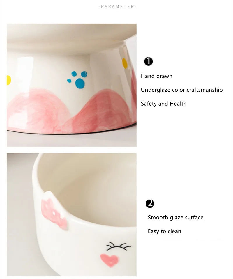 Cat Bowl Ceramic High Foot