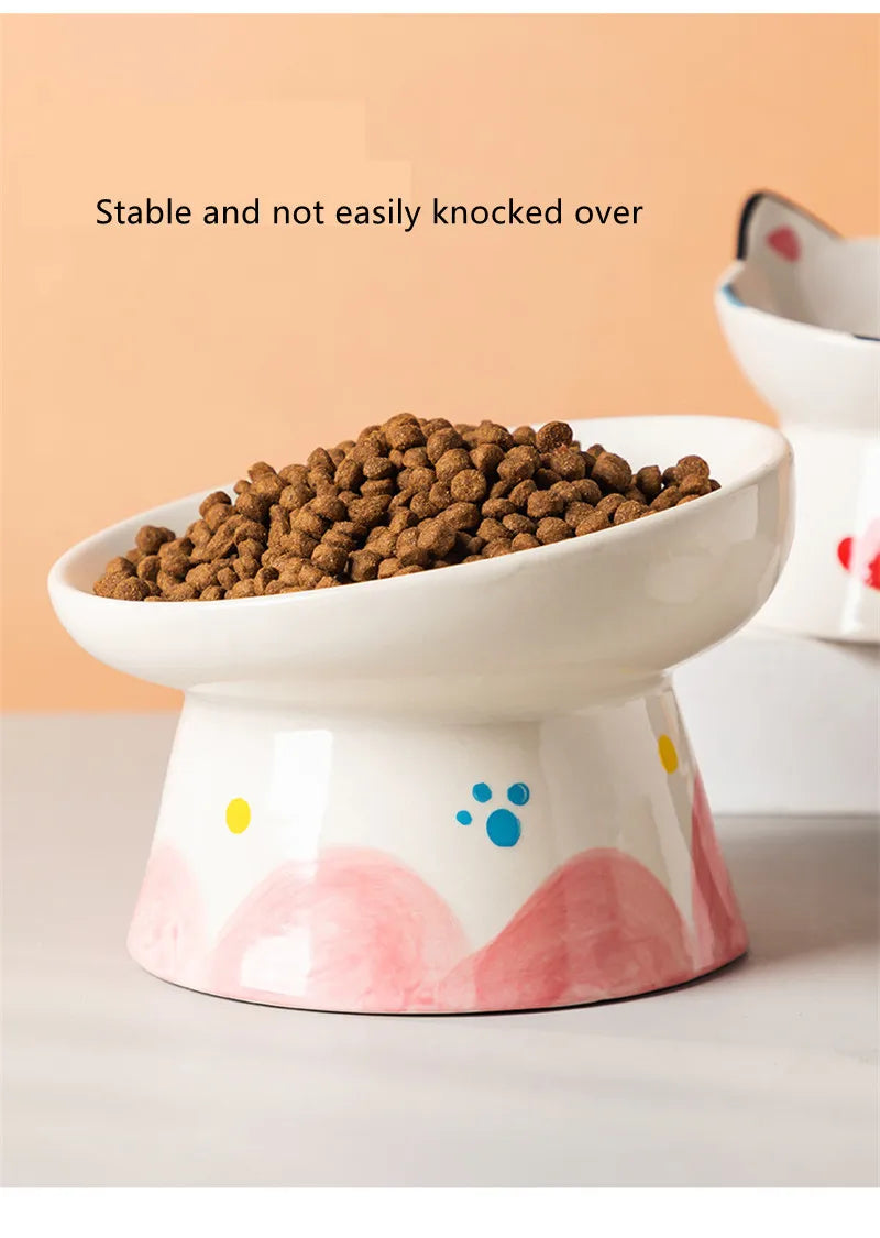 Cat Bowl Ceramic High Foot