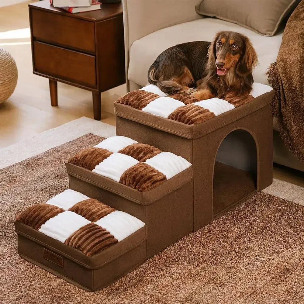 2024 New Square Handmade Pet Dog Staircase with Storage Cabinet and Apartment Easy To Fold Removable Dog Accessories