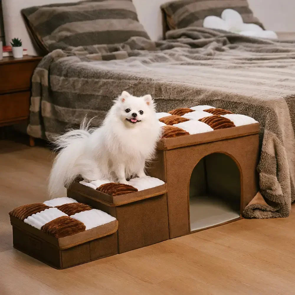 2024 New Square Handmade Pet Dog Staircase with Storage Cabinet and Apartment Easy To Fold Removable Dog Accessories