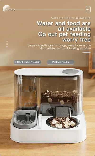 Automatic Pet Feeder 1.5L Water 2.2L Food Gravity