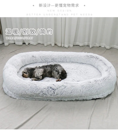 Long Plush Big Dog Bed also as Human Sofa Popular Large One-person Sofa Adult Elliptical Pet Bed Nest