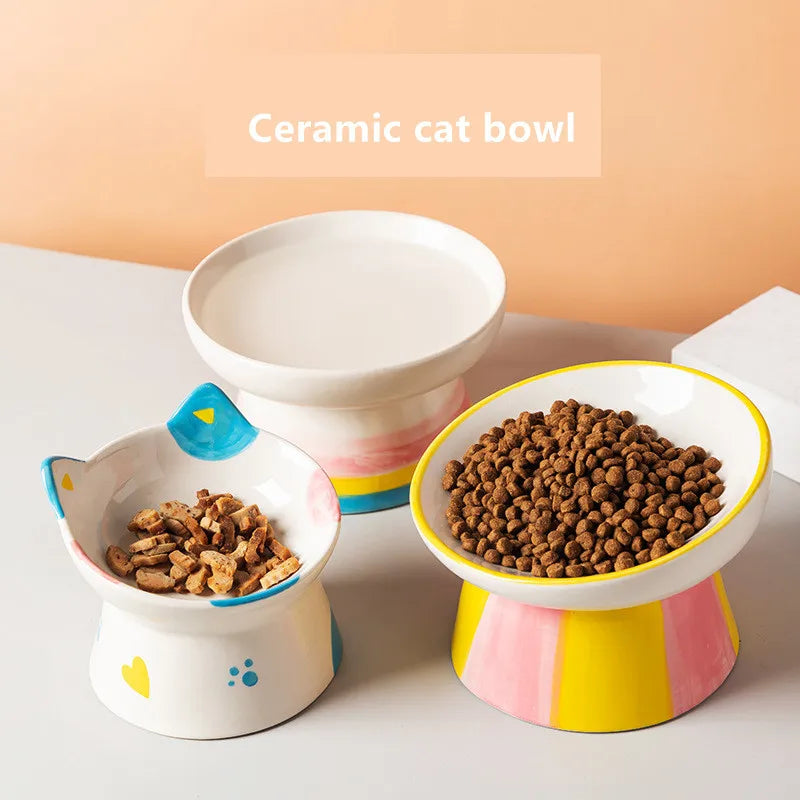 Cat Bowl Ceramic High Foot