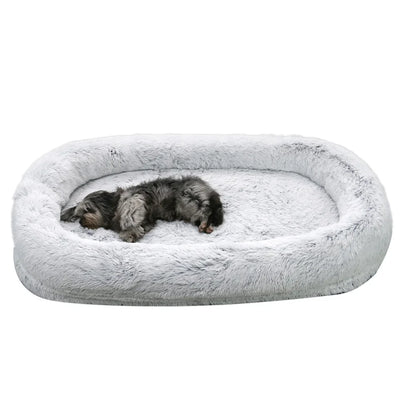 Long Plush Big Dog Bed also as Human Sofa Popular Large One-person Sofa Adult Elliptical Pet Bed Nest