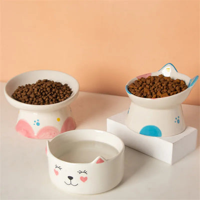 Cat Bowl Ceramic High Foot