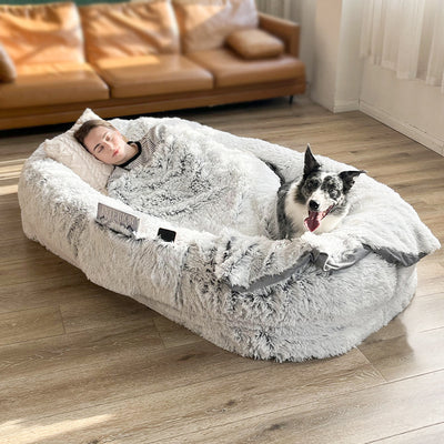 Long Plush Big Dog Bed also as Human Sofa Popular Large One-person Sofa Adult Elliptical Pet Bed Nest