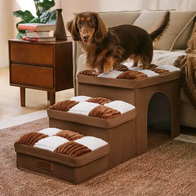 2024 New Square Handmade Pet Dog Staircase with Storage Cabinet and Apartment Easy To Fold Removable Dog Accessories