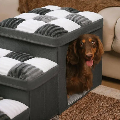 2024 New Square Handmade Pet Dog Staircase with Storage Cabinet and Apartment Easy To Fold Removable Dog Accessories