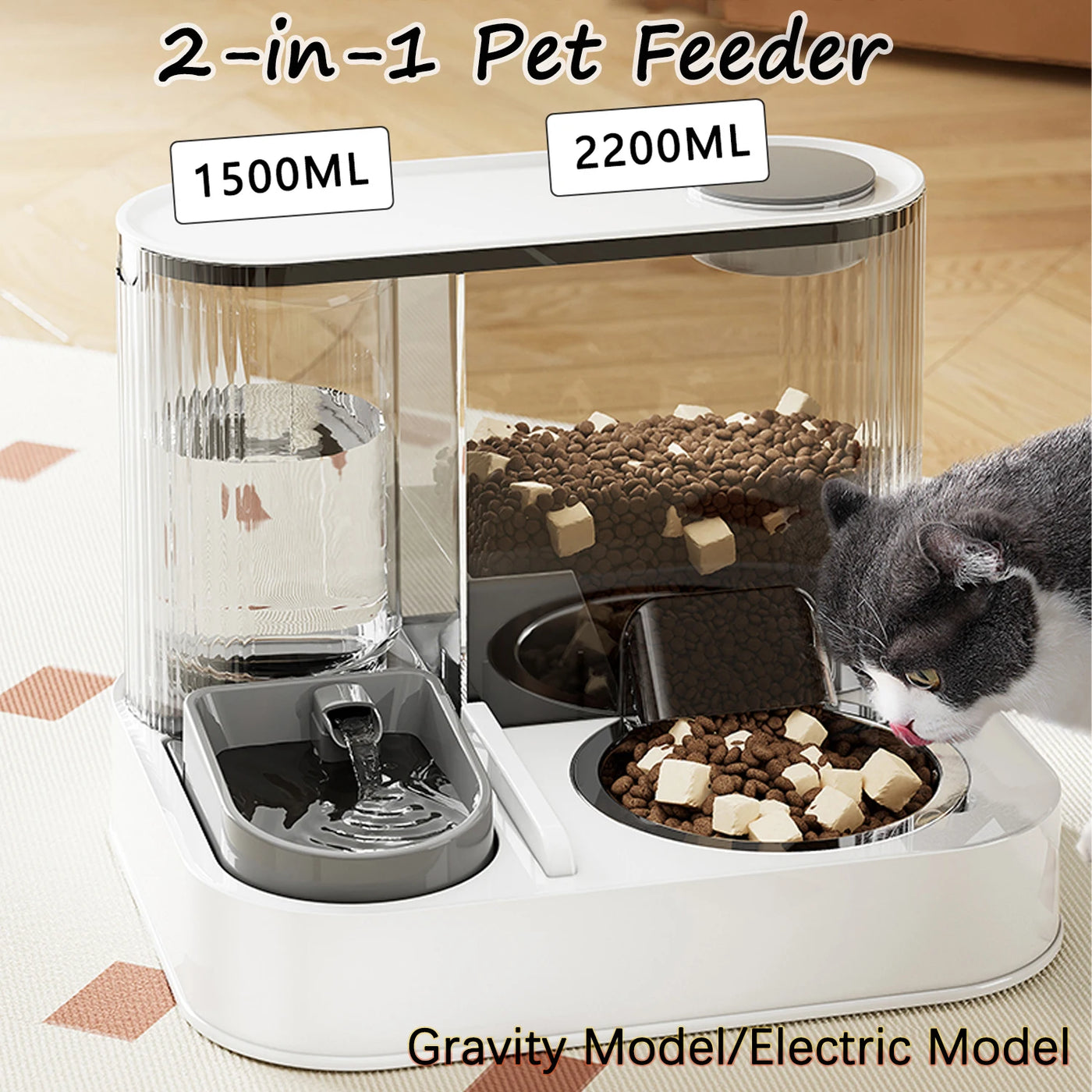 Automatic Pet Feeder 1.5L Water 2.2L Food Gravity