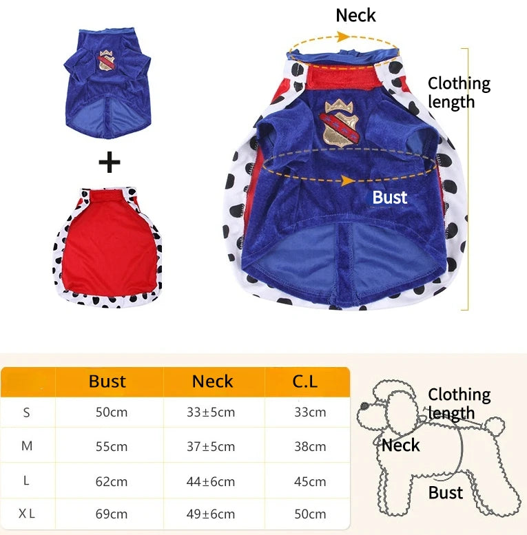 S-XL King Dog Clothes Cloak with Crown Autumn Winter Dog