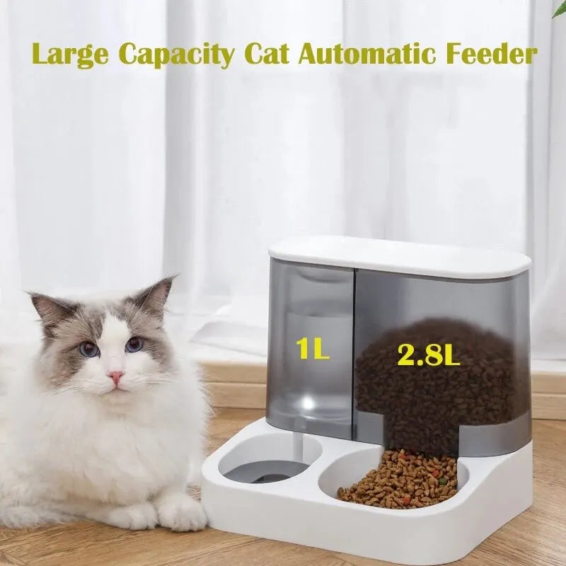 Large Capacity Automatic Cat Food Dispenser Drinking Water Bowl