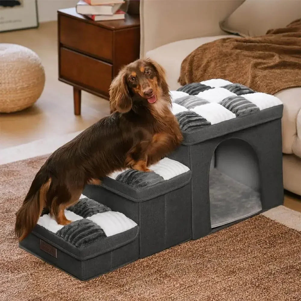 2024 New Square Handmade Pet Dog Staircase with Storage Cabinet and Apartment Easy To Fold Removable Dog Accessories