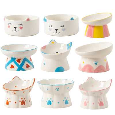 Cat Bowl Ceramic High Foot