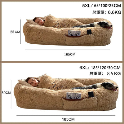 Long Plush Big Dog Bed also as Human Sofa Popular Large One-person Sofa Adult Elliptical Pet Bed Nest