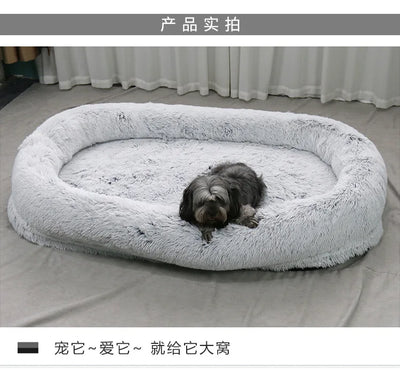 Long Plush Big Dog Bed also as Human Sofa Popular Large One-person Sofa Adult Elliptical Pet Bed Nest