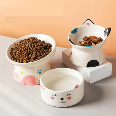 Cat Bowl Ceramic High Foot