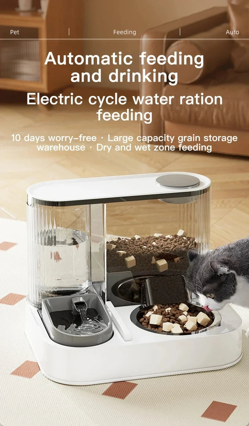 Automatic Pet Feeder 1.5L Water 2.2L Food Gravity