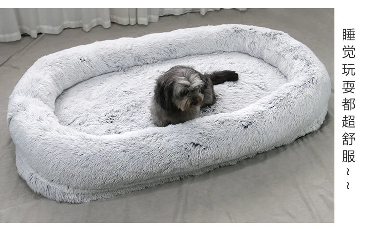 Long Plush Big Dog Bed also as Human Sofa Popular Large One-person Sofa Adult Elliptical Pet Bed Nest