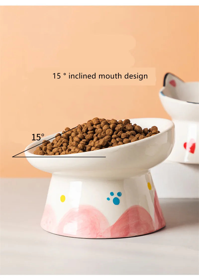 Cat Bowl Ceramic High Foot